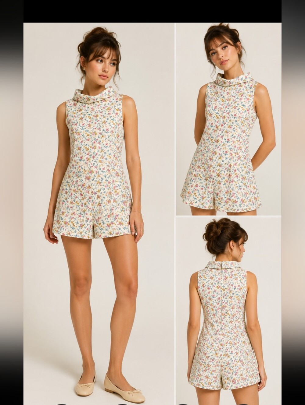 Vintage 1960s Floral Swallow Print Mod Romper | Sleeveless One Piece Skort |